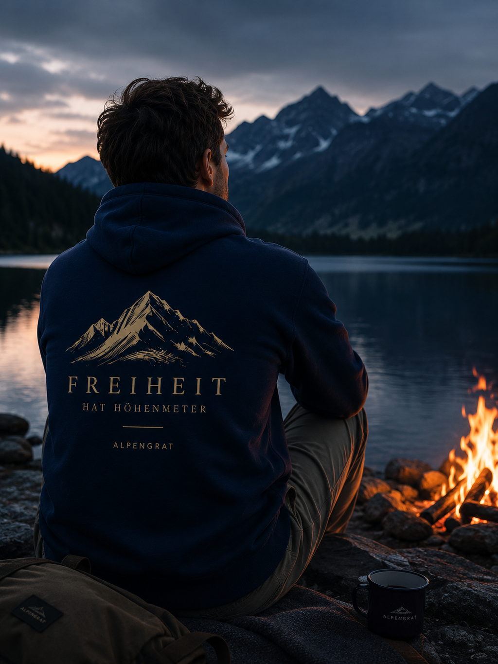 Bio Hoodie „Freiheit hat Höhenmeter“ – Backprint für Bergliebhaber