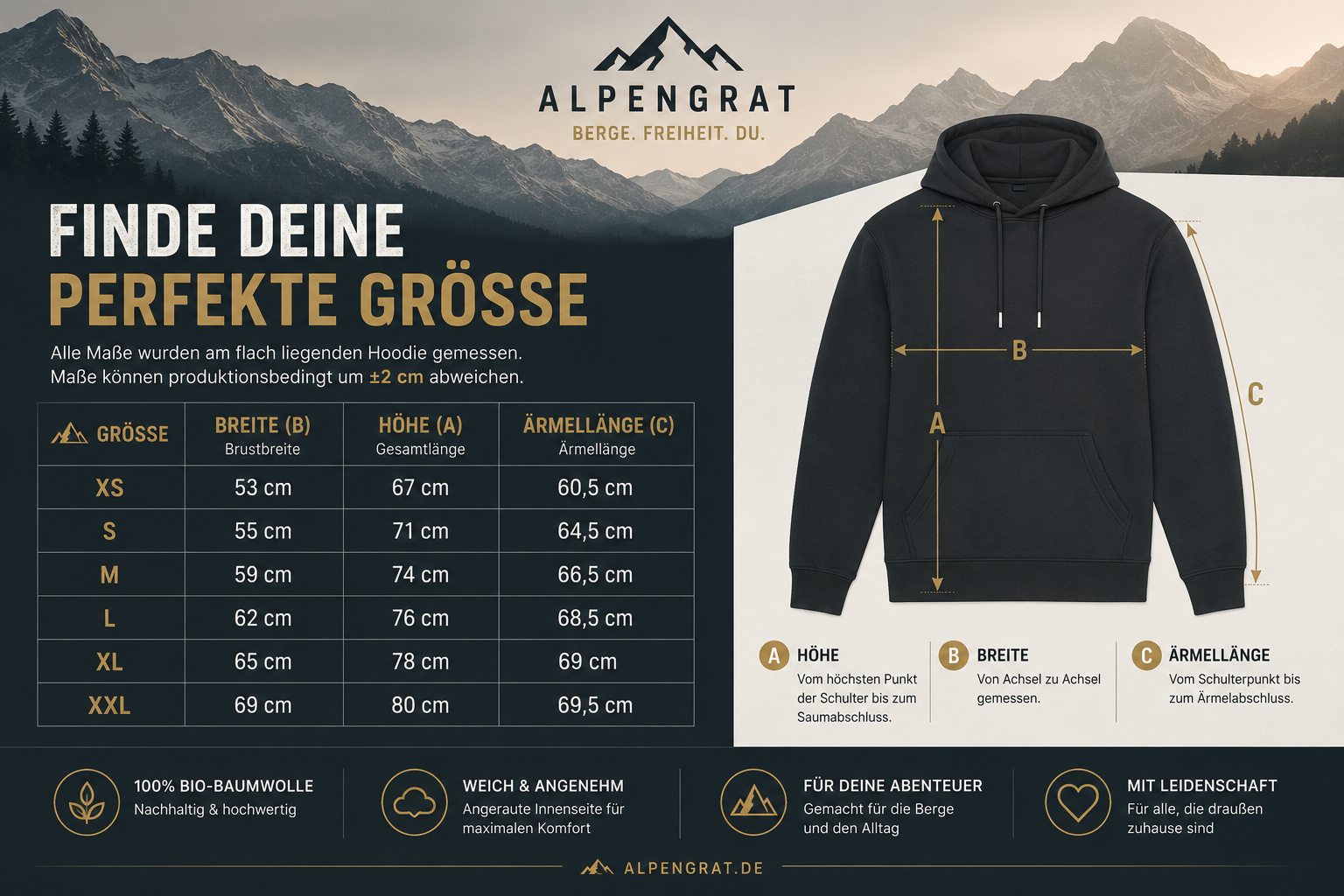 Höhenmeter - Die schönste Währung der Berge - Organic Hoodie