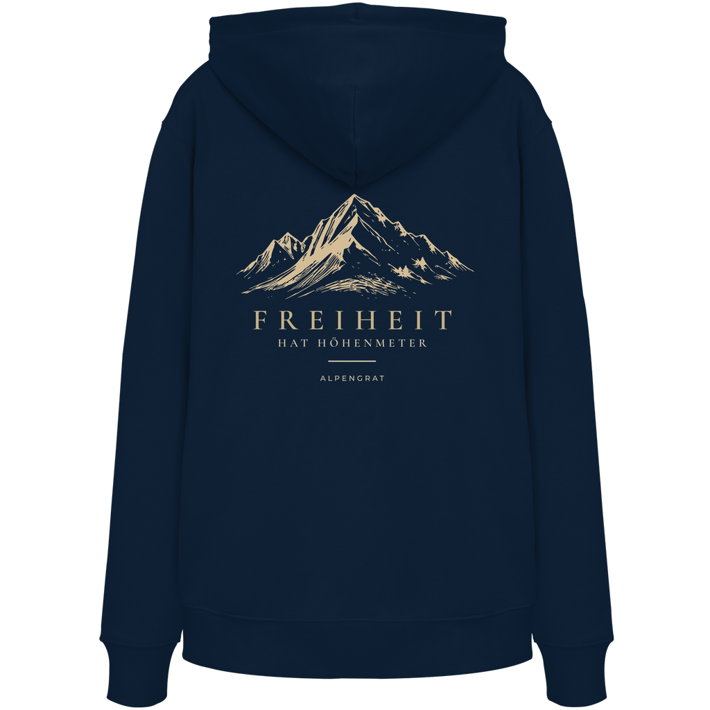 Bio Hoodie „Freiheit hat Höhenmeter“ – Backprint für Bergliebhaber