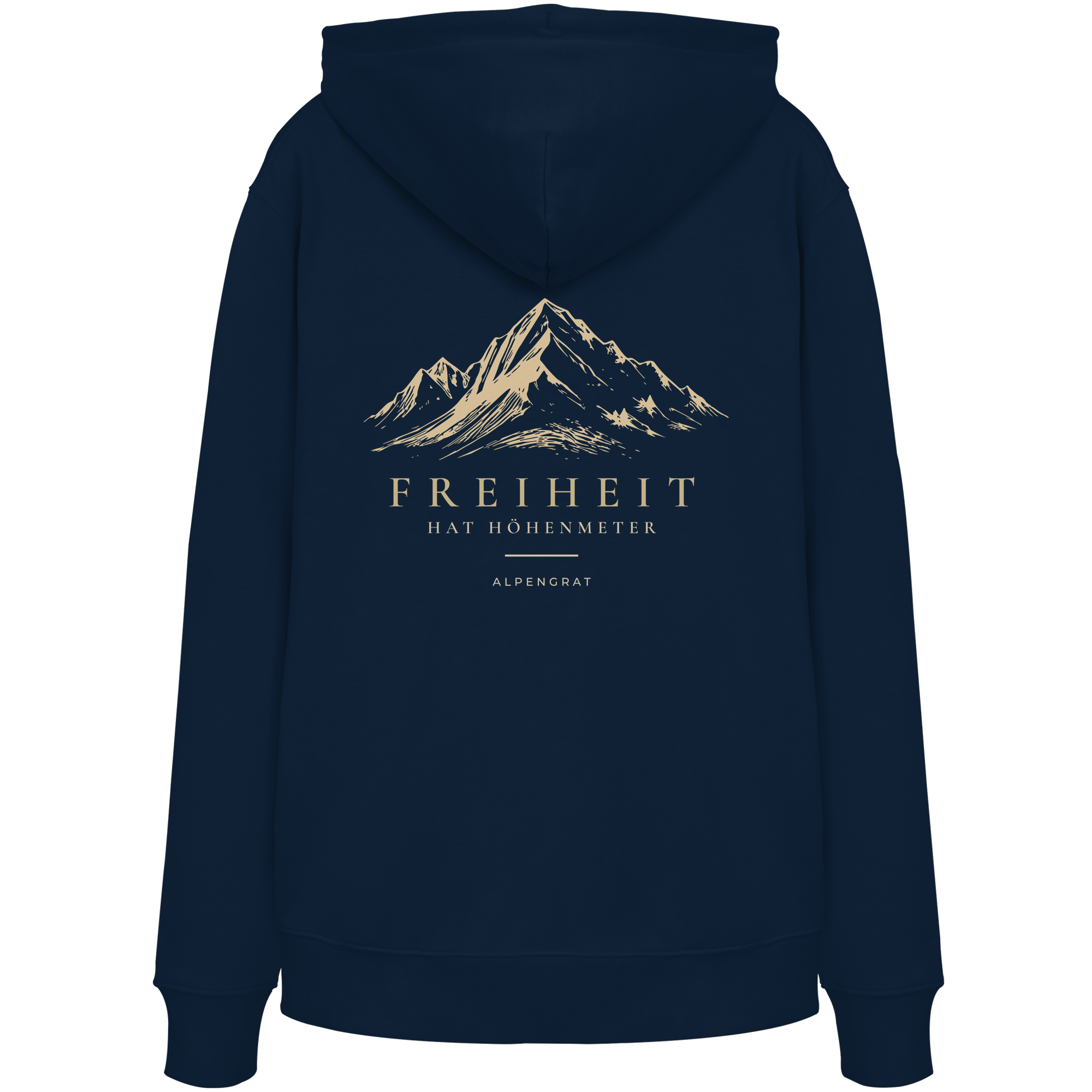 Bio Hoodie „Freiheit hat Höhenmeter“ – Backprint für Bergliebhaber